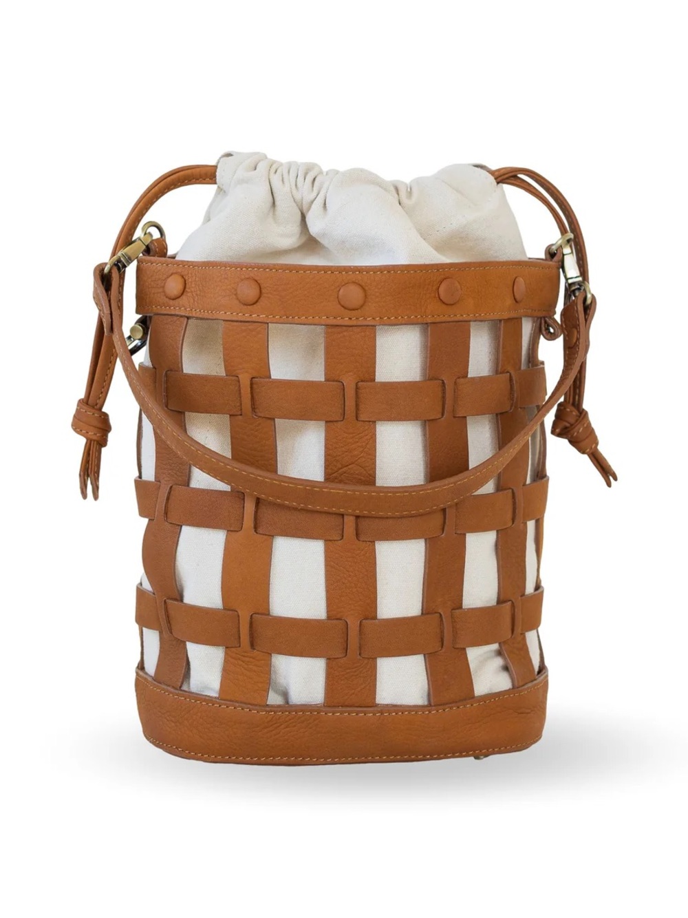 Sapahn Proud Woven Bucket Tote in Whisky Raw Leather